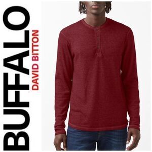 BUFFALO David Bitton - NWT - M Sz M - “Kipat” Long Sleeve Henley Top in Dark Red